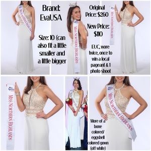 Off White Pageant Prom Gown Beaded Bejeweled Bride